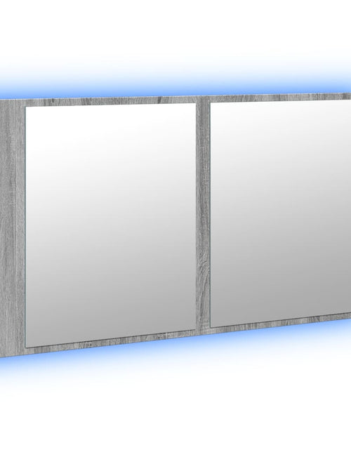 Încărcați imaginea în vizualizatorul Galerie, Dulap de baie cu oglindă și LED gri sonoma, 90x12x45 cm, acril - Lando
