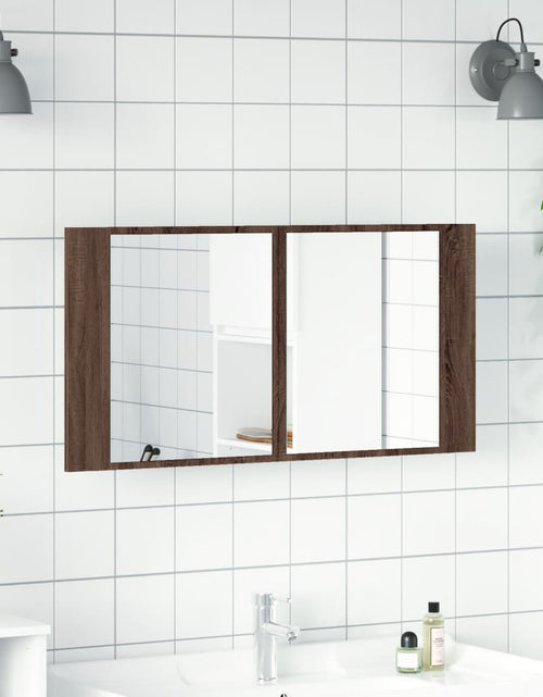 Încărcați imaginea în vizualizatorul Galerie, Dulap de baie cu oglindă și LED stejar maro, 90x12x45 cm, acril - Lando
