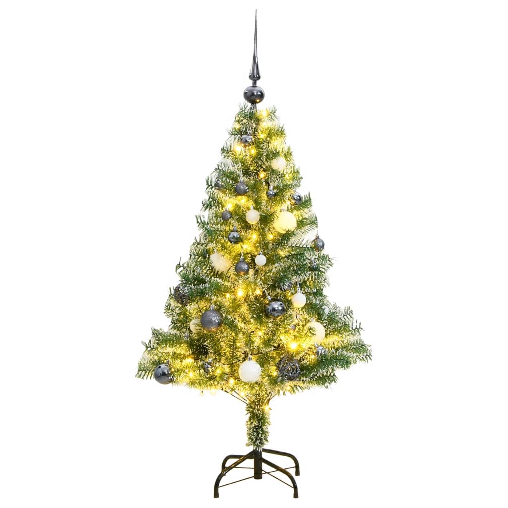 Brad Crăciun artificial, 150 LED/globuri/zăpadă pufoasă, 120 cm - Lando