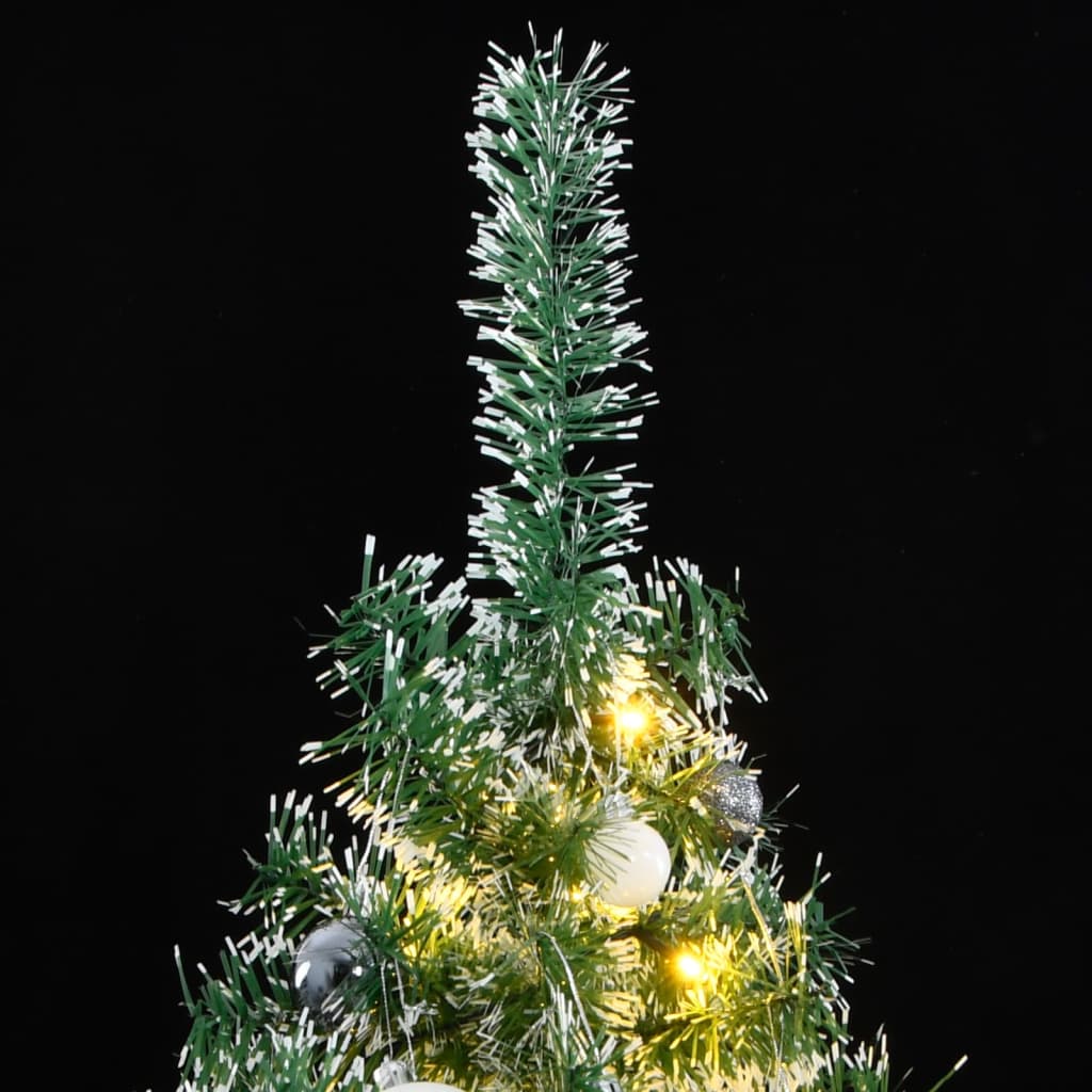 Brad Crăciun artificial, 300 LED/globuri/zăpadă pufoasă, 240 cm - Lando