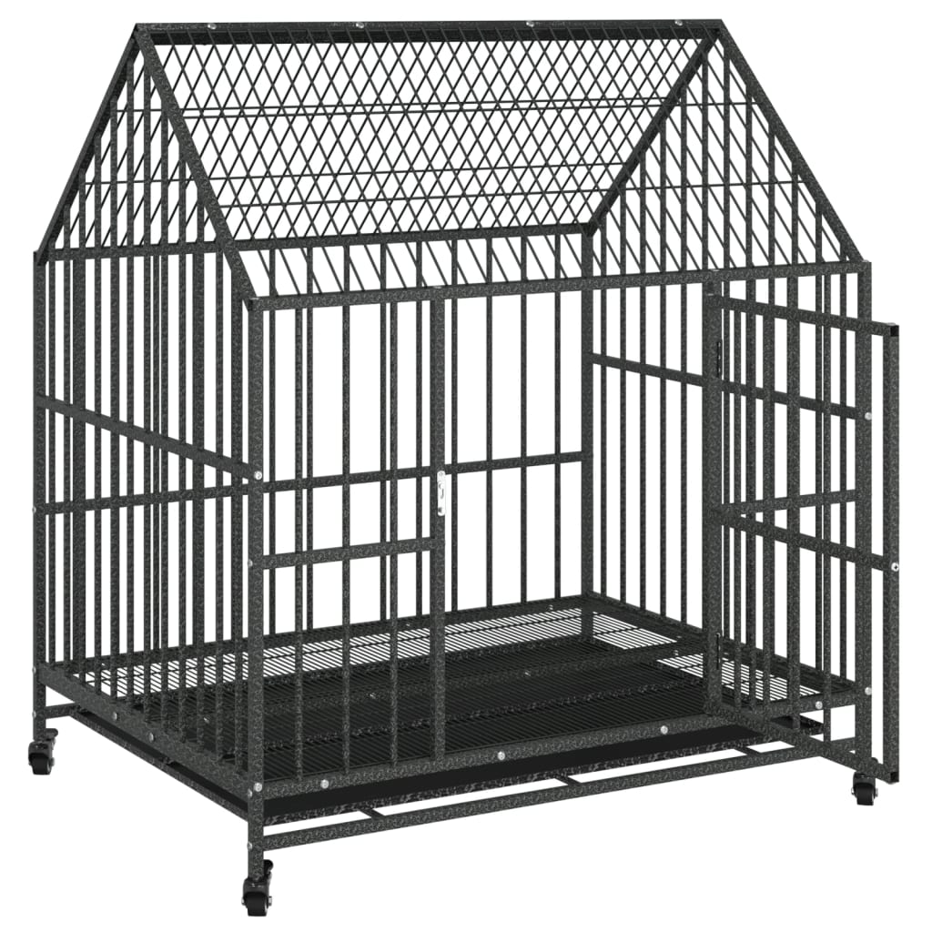 Cușcă pentru câini cu roți, negru, oțel galvanizat - Lando
