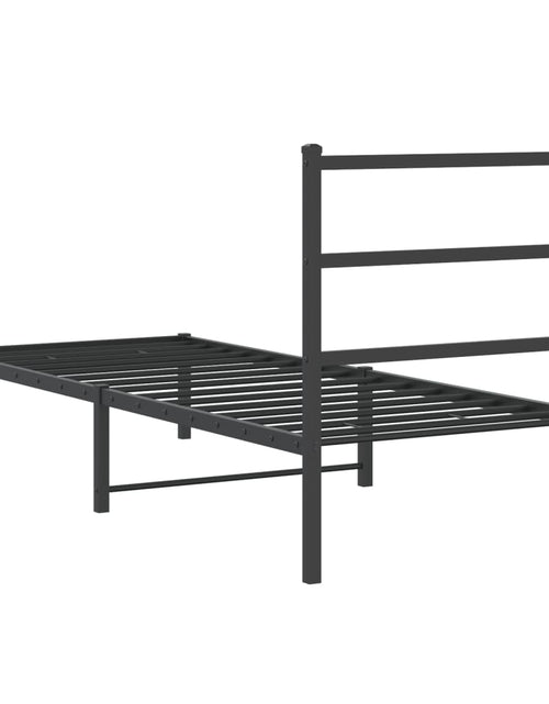 Încărcați imaginea în vizualizatorul Galerie, Cadru de pat metalic cu tăblie, negru, 75x190 cm
