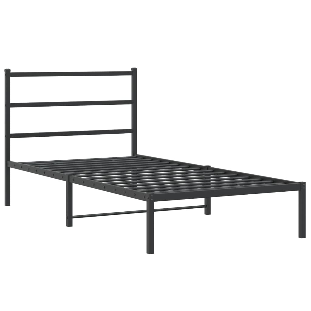 Cadru de pat din metal cu tăblie, negru, 107x203 cm - Lando