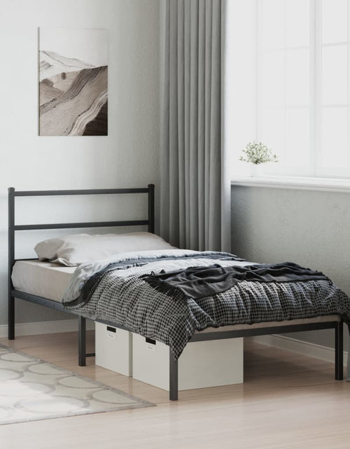 Încărcați imaginea în vizualizatorul Galerie, Cadru de pat din metal cu tăblie, negru, 107x203 cm - Lando
