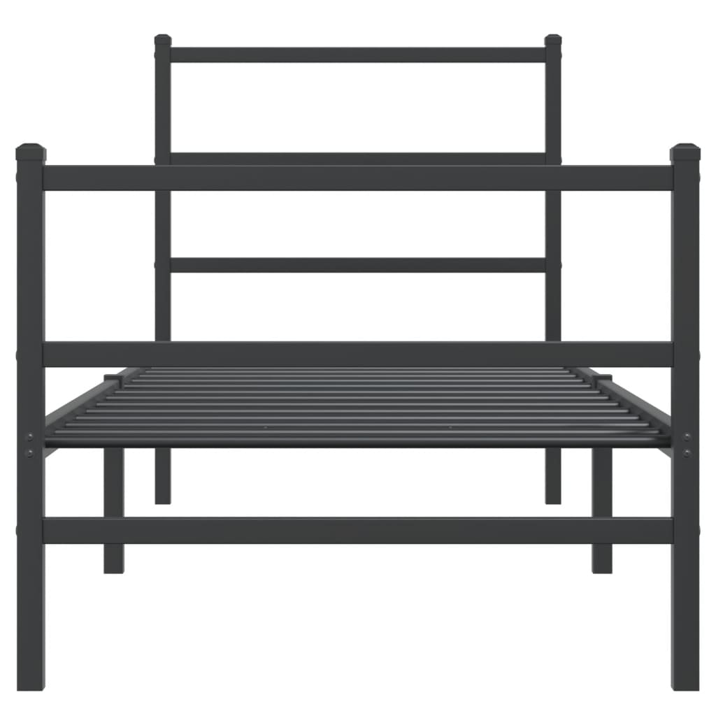 Cadru pat metalic cu tăblii de cap/picioare , negru, 75x190 cm - Lando