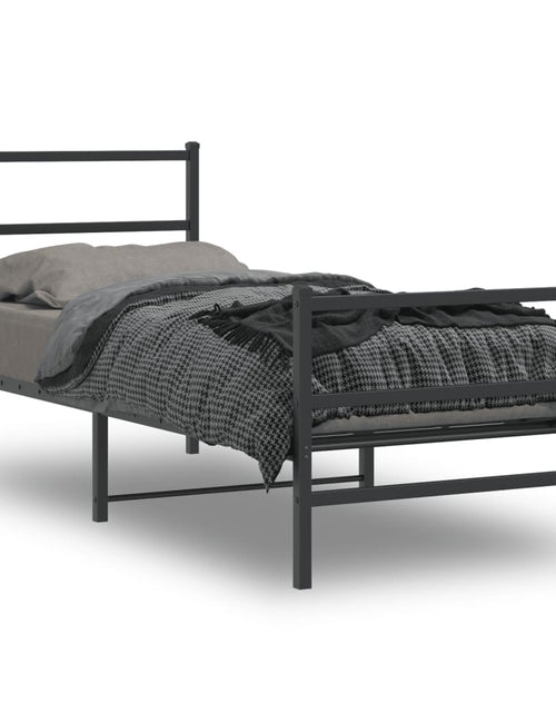 Încărcați imaginea în vizualizatorul Galerie, Cadru pat metalic cu tăblii de cap/picioare , negru, 75x190 cm - Lando
