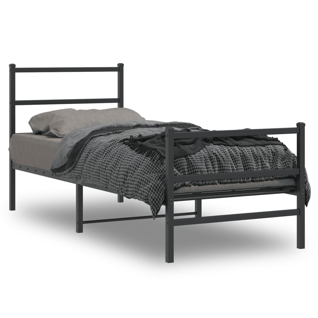Cadru pat metalic cu tăblii de cap/picioare , negru, 75x190 cm - Lando