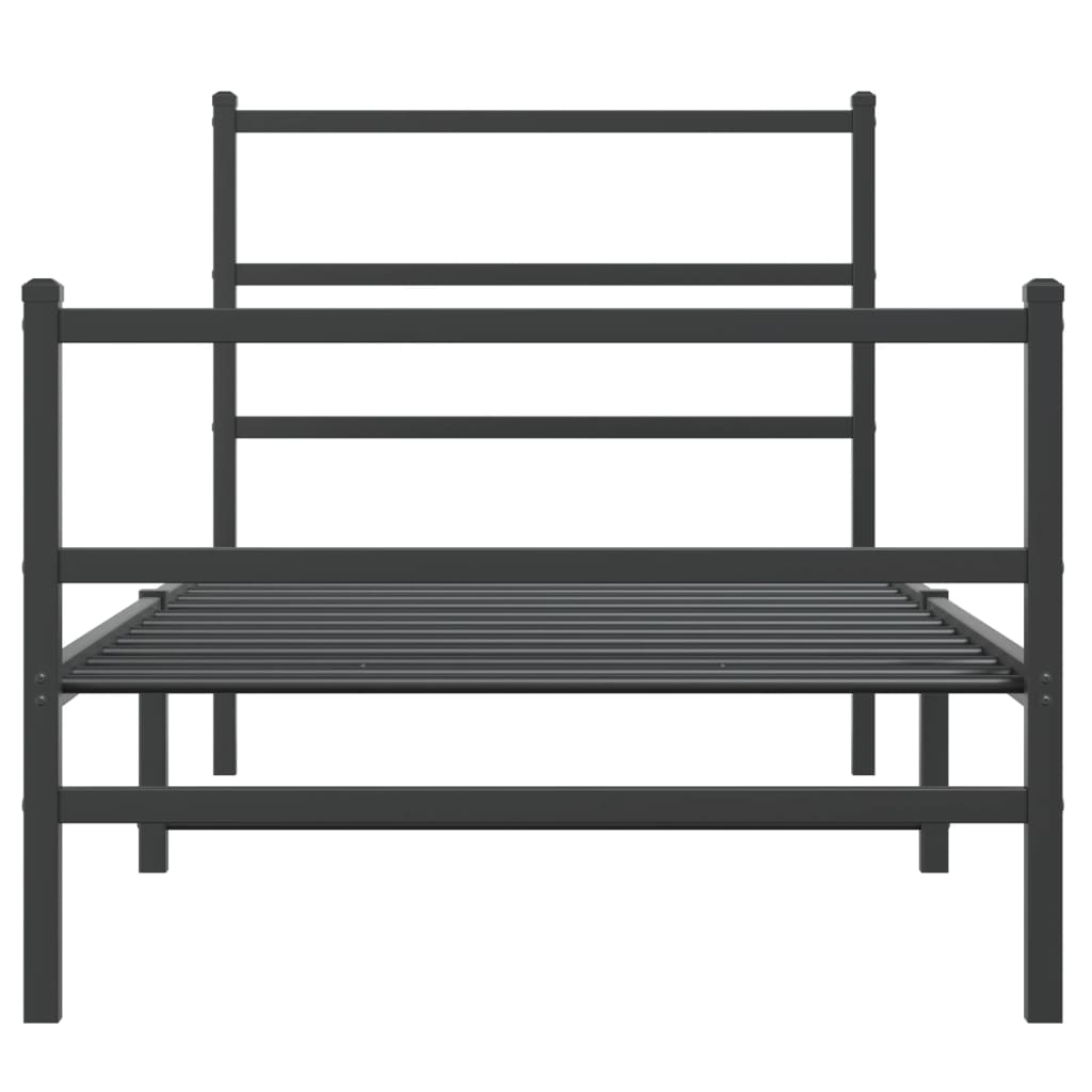 Cadru pat metalic cu tăblii de cap/picioare  negru, 90x190 cm - Lando