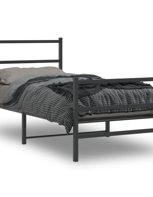 Încărcați imaginea în vizualizatorul Galerie, Cadru pat metalic cu tăblii de cap/picioare  negru, 90x190 cm - Lando
