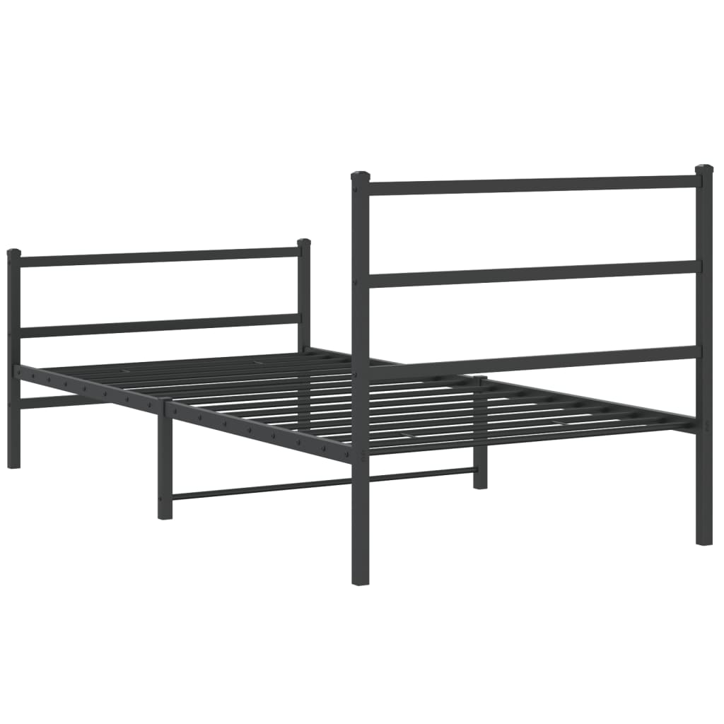 Cadru pat metalic cu tăblii de cap/picioare  negru, 100x190 cm - Lando