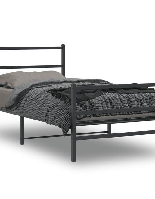 Încărcați imaginea în vizualizatorul Galerie, Cadru pat metalic cu tăblii de cap/picioare  negru, 100x190 cm - Lando
