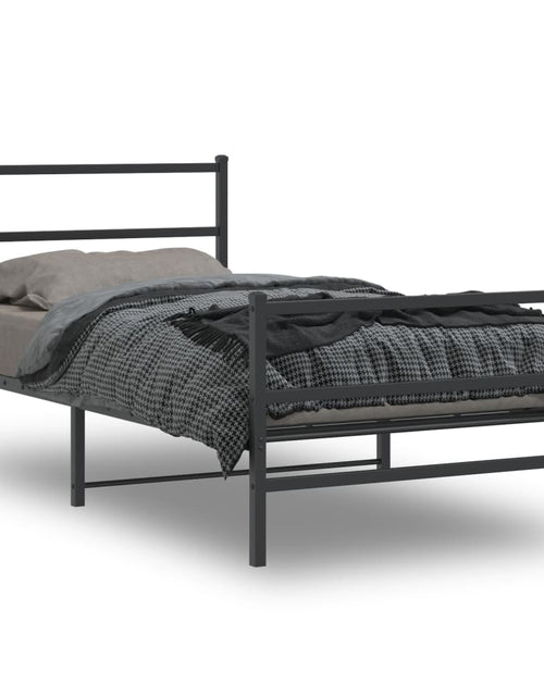 Încărcați imaginea în vizualizatorul Galerie, Cadru pat metalic cu tăblii de cap/picioare,  negru, 107x203 cm - Lando
