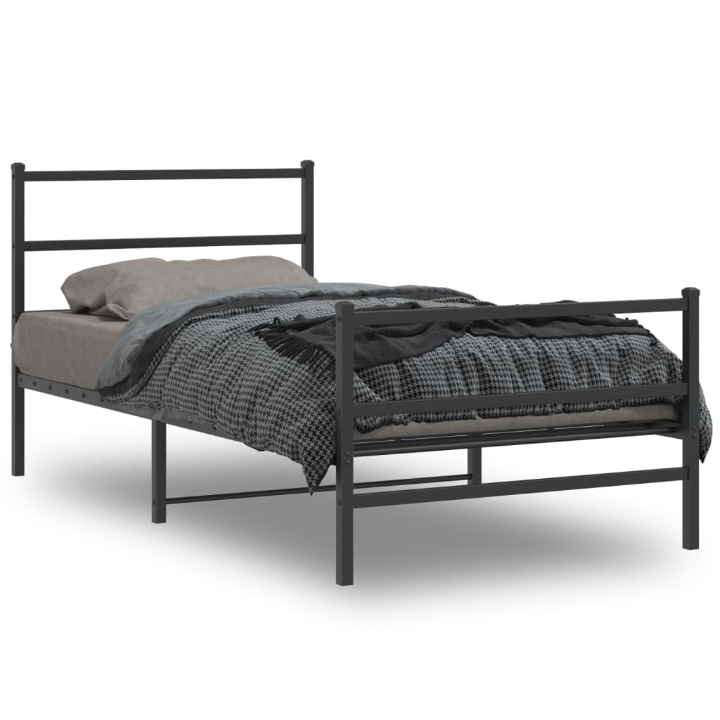 Cadru pat metalic cu tăblii de cap/picioare,  negru, 107x203 cm - Lando