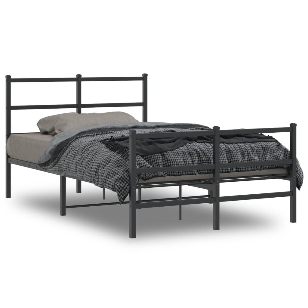 Cadru pat metalic cu tăblie de cap/picioare , negru, 120x200 cm - Lando