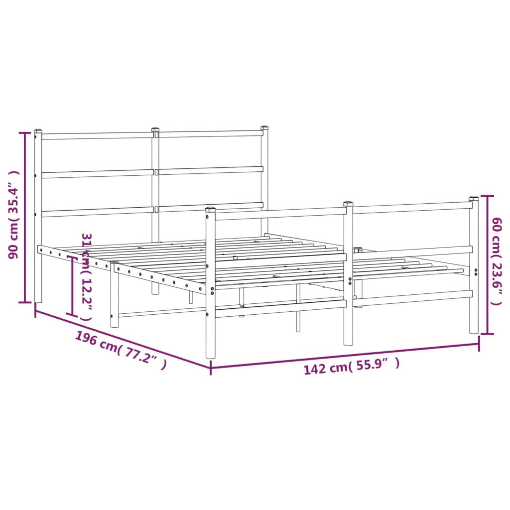 Cadru pat metalic cu tăblie de cap/picioare , negru, 135x190 cm - Lando