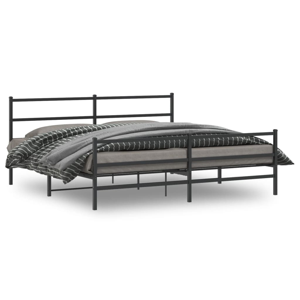 Cadru pat metalic cu tăblii de cap/picioare , negru, 193x203 cm - Lando