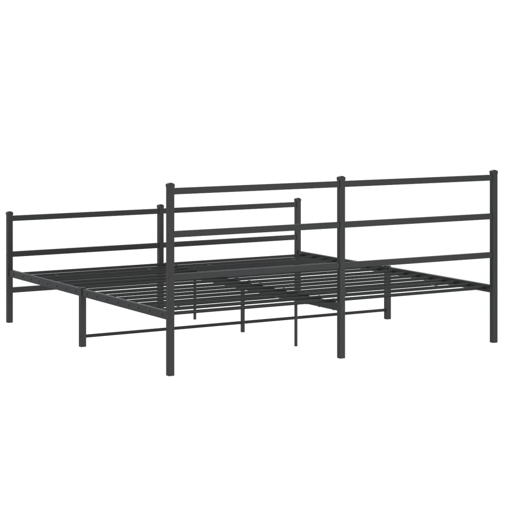 Cadru pat metalic cu tăblii de cap/picioare, negru, 200x200 cm - Lando