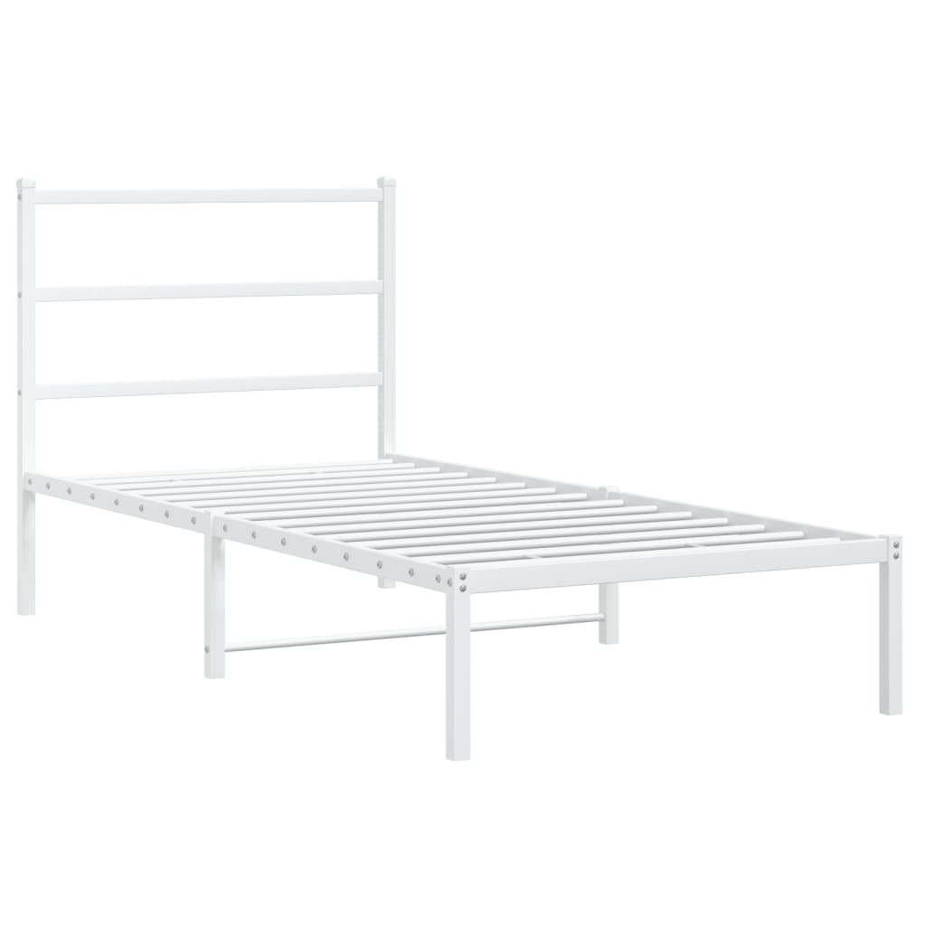Cadru de pat metalic cu tăblie, alb, 90x190 cm - Lando
