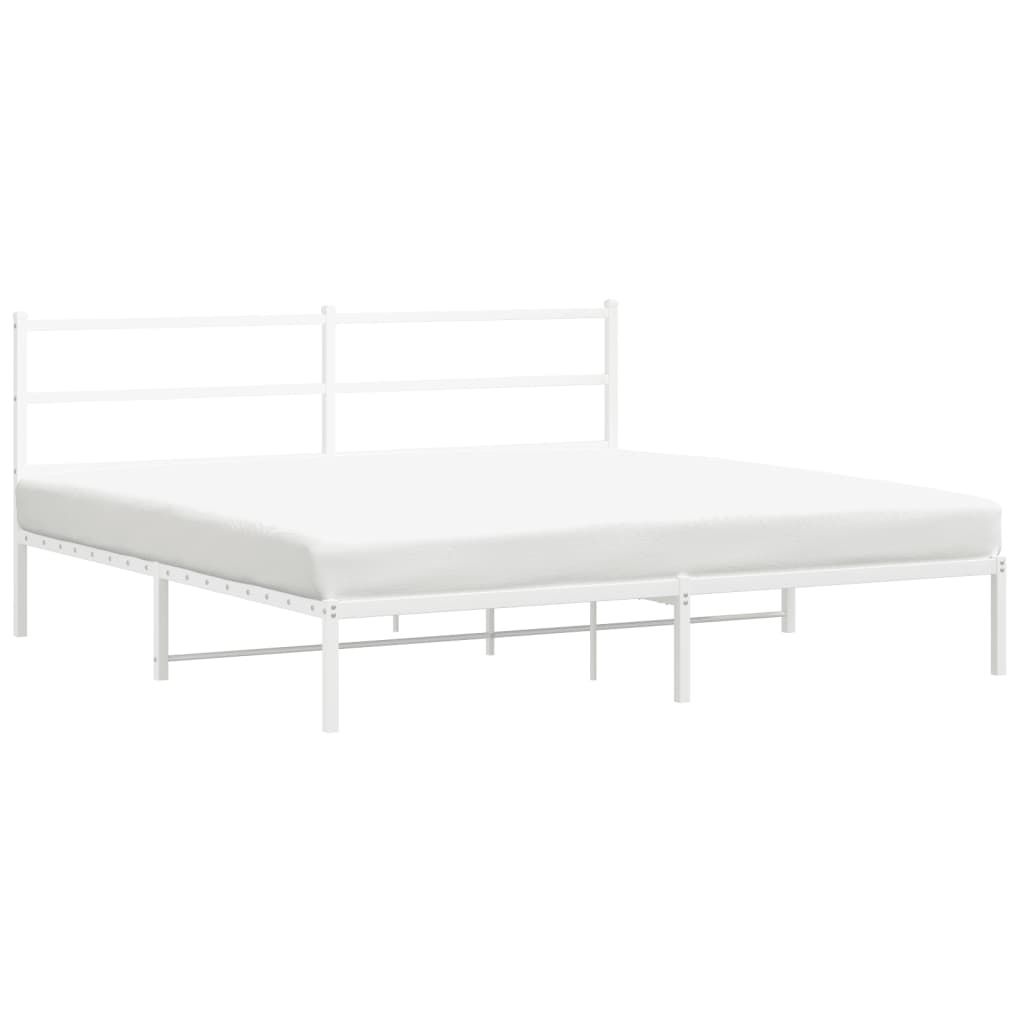 Cadru de pat metalic cu tăblie, alb, 200x200 cm - Lando