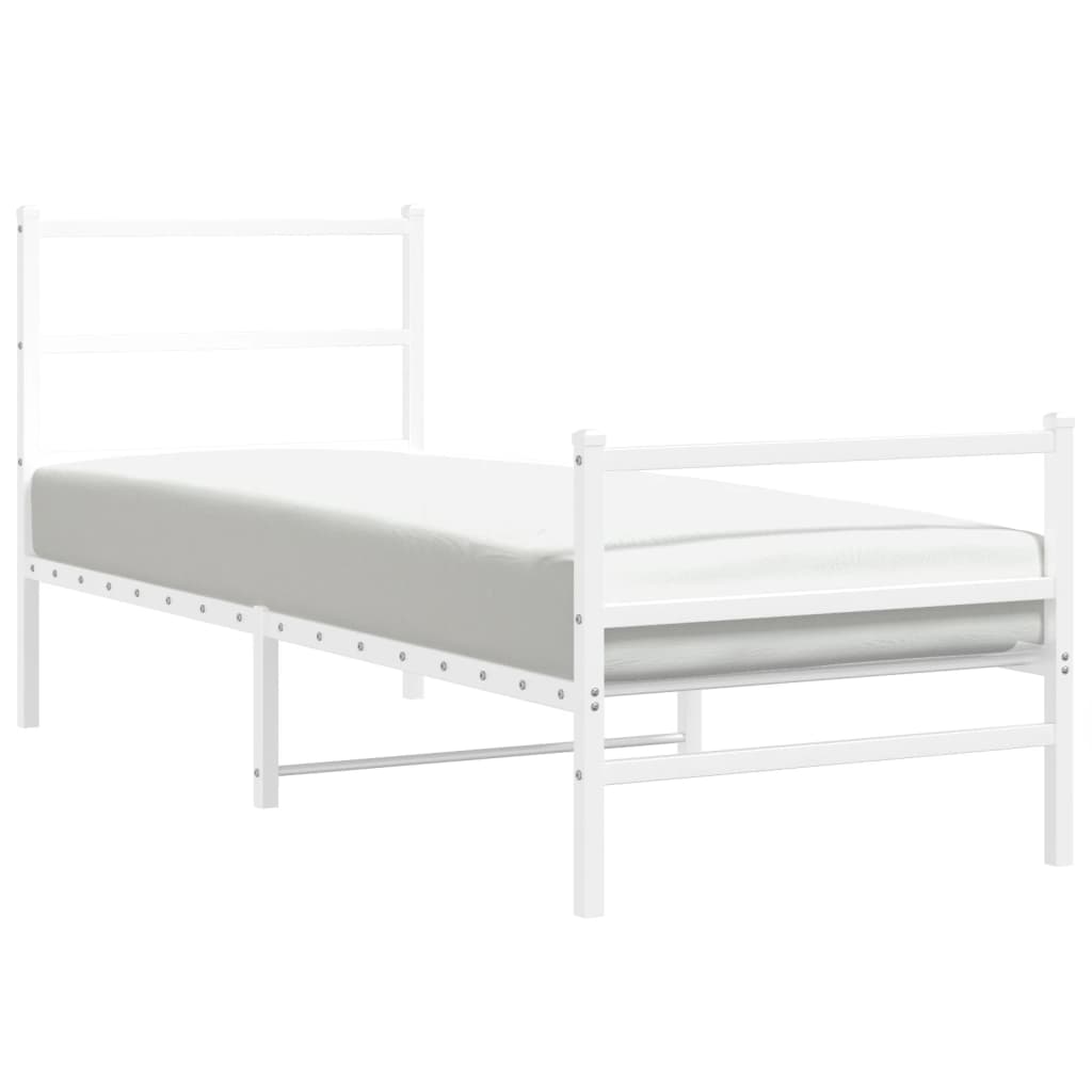 Cadru de pat metalic cu tăblie de cap/picioare  alb, 75x190 cm - Lando