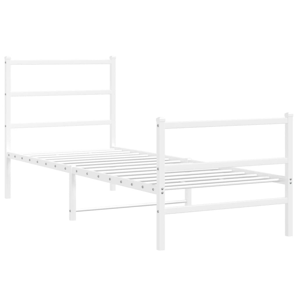 Cadru de pat metalic cu tăblie de cap/picioare  alb, 80x200 cm - Lando