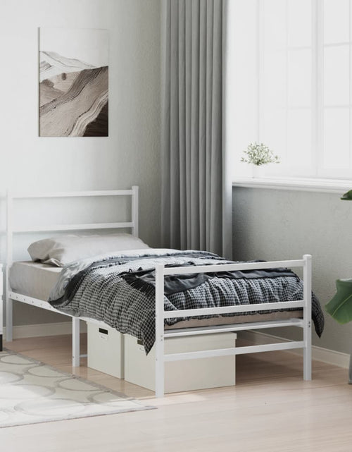 Încărcați imaginea în vizualizatorul Galerie, Cadru de pat metalic cu tăblie de cap/picioare , alb, 90x190 cm - Lando
