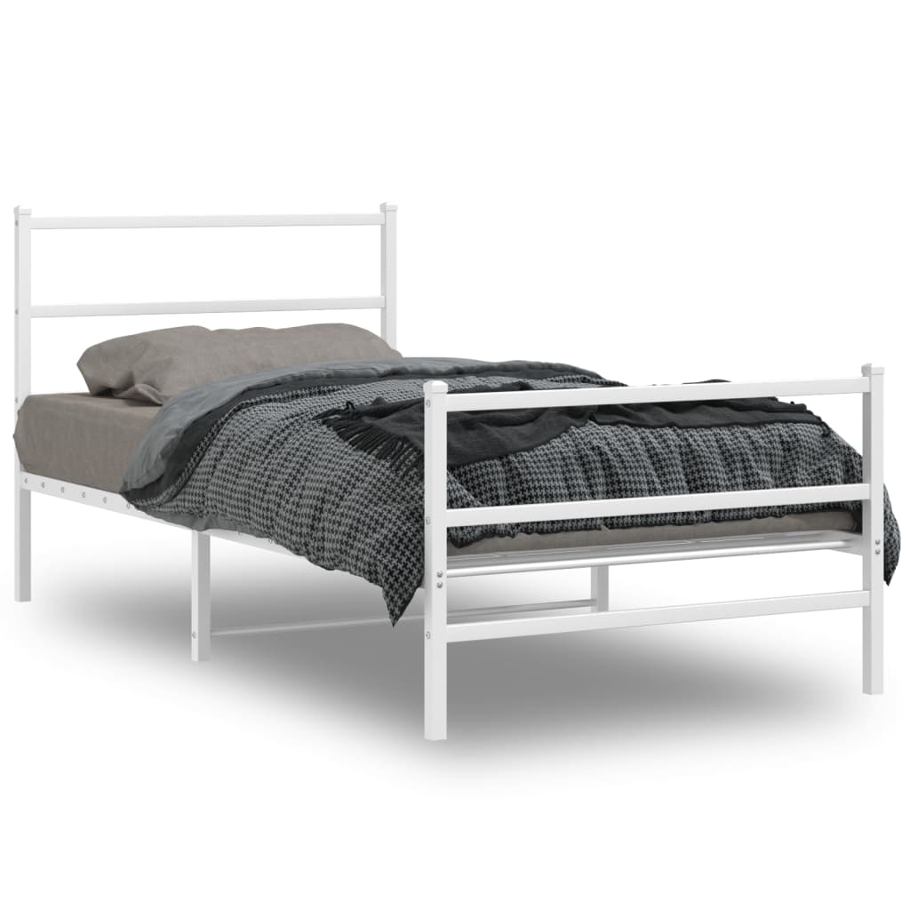 Cadru de pat metalic cu tăblie de cap/picioare  alb, 100x190 cm - Lando