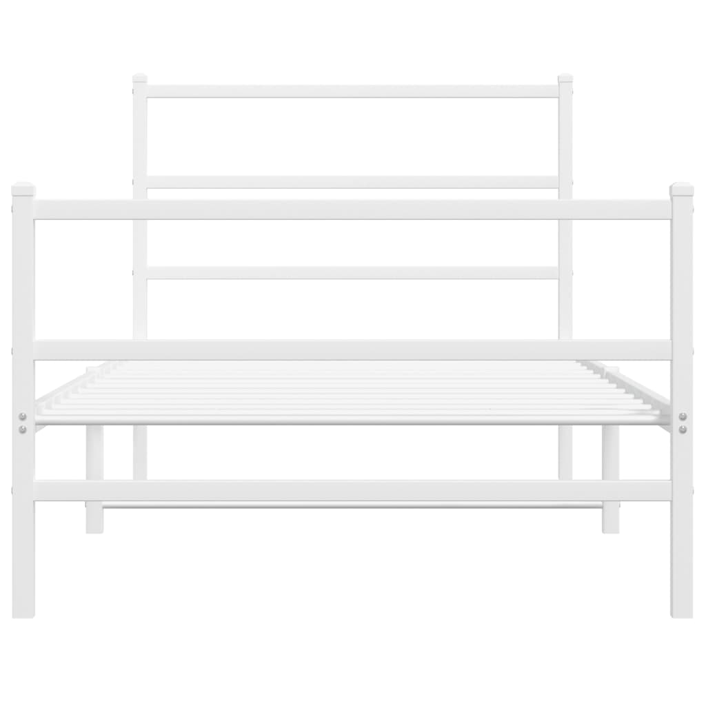 Cadru de pat metalic cu tăblie de cap/picioare  alb 107x203 cm - Lando