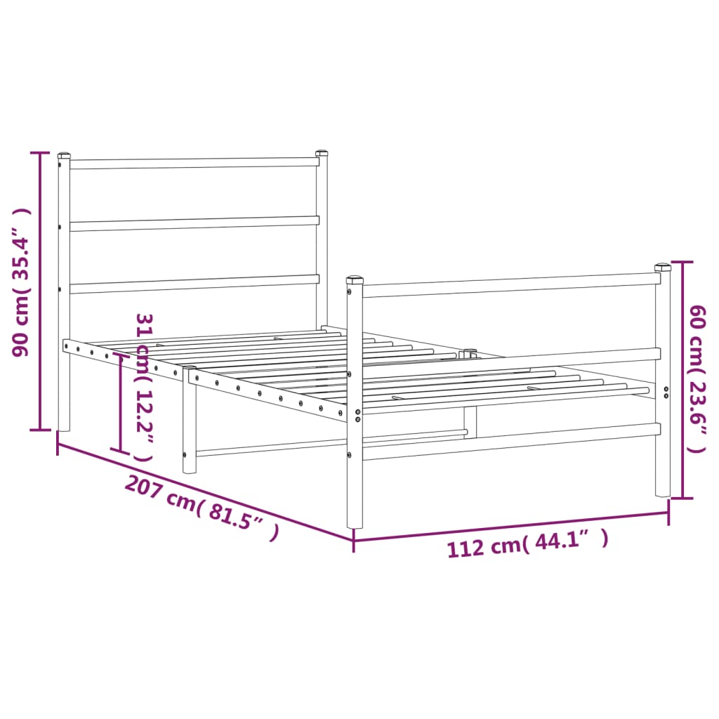 Cadru de pat metalic cu tăblie de cap/picioare  alb 107x203 cm - Lando