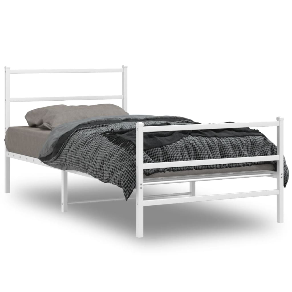 Cadru de pat metalic cu tăblie de cap/picioare  alb 107x203 cm - Lando