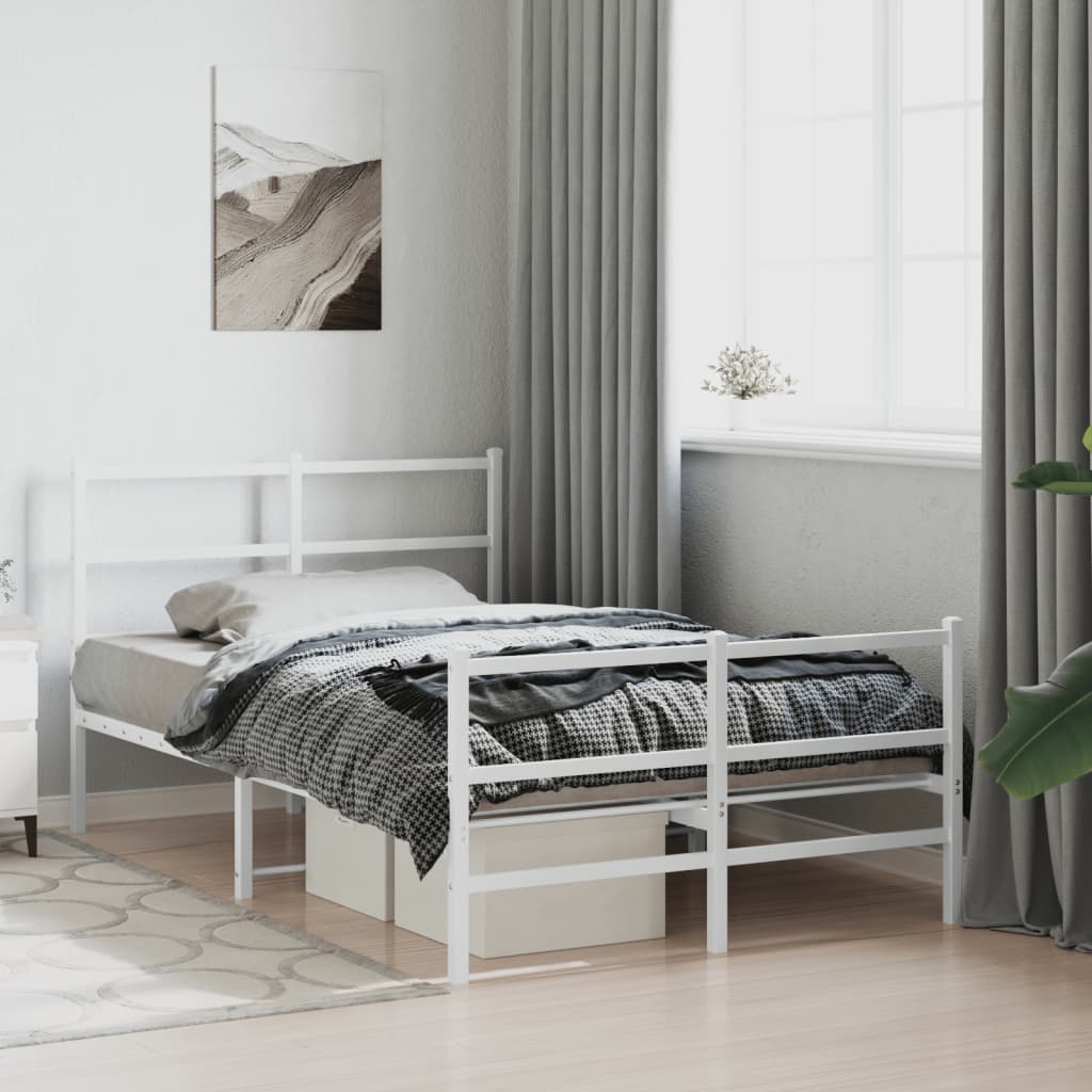 Cadru pat metalic cu tăblie de cap/picioare , alb, 120x190 cm - Lando