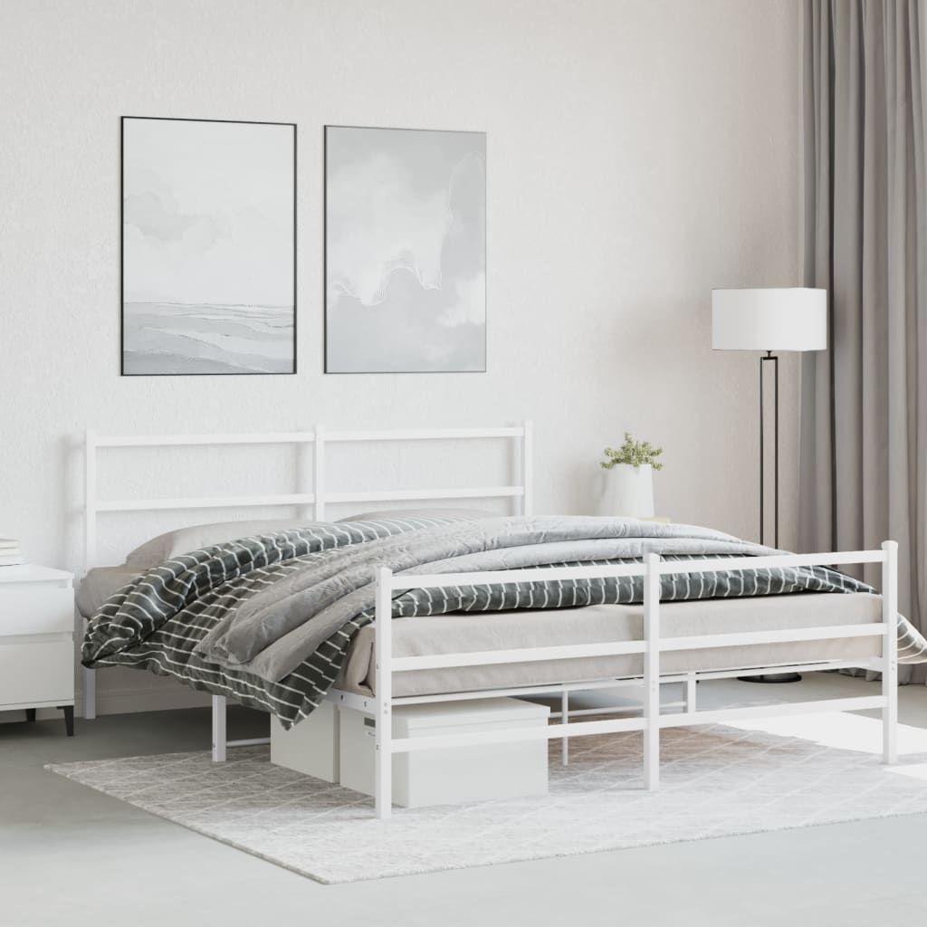 Cadru pat metalic cu tăblie de cap/picioare , alb, 160x200 cm - Lando