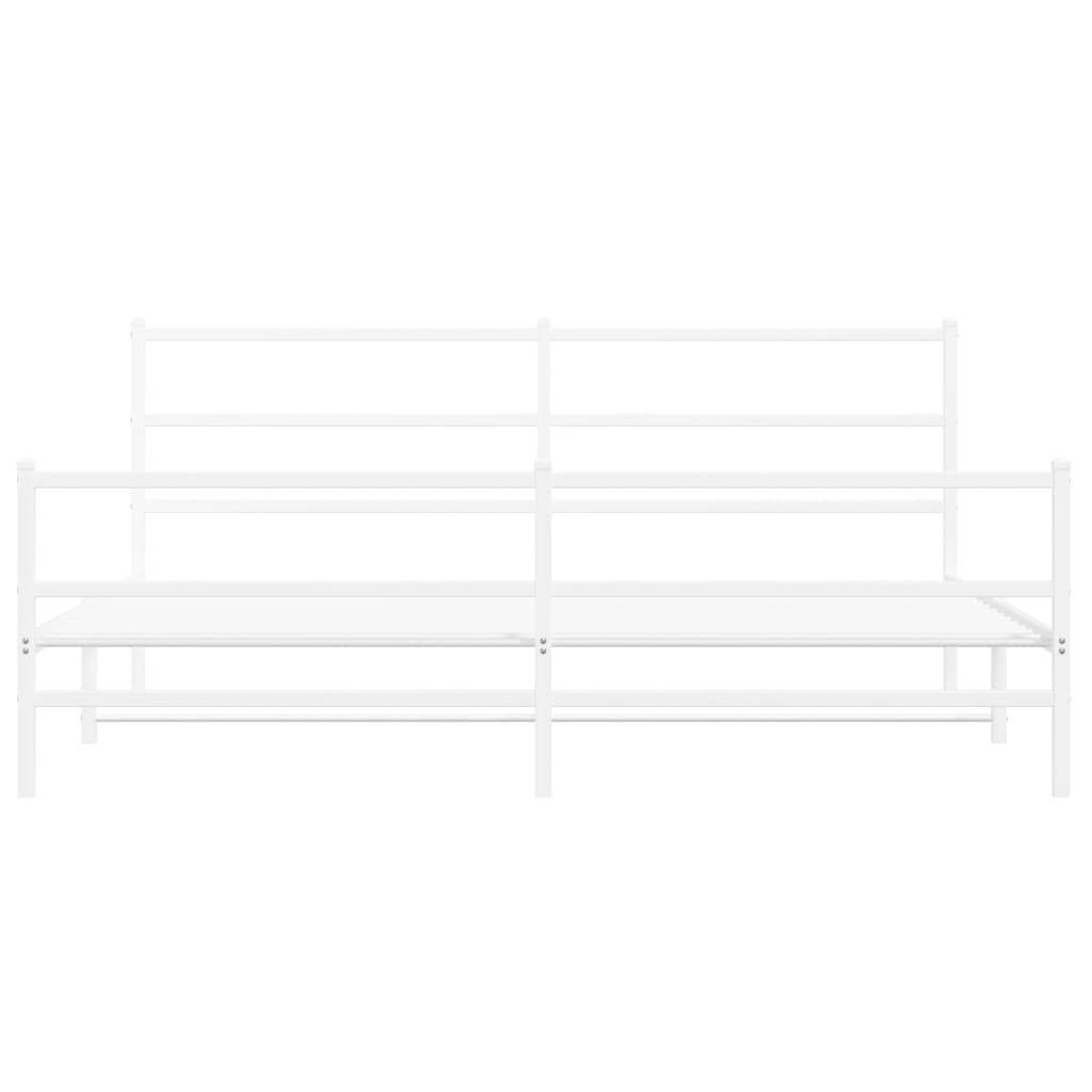 Cadru pat metalic cu tăblie de cap/picioare , alb, 193x203 cm - Lando