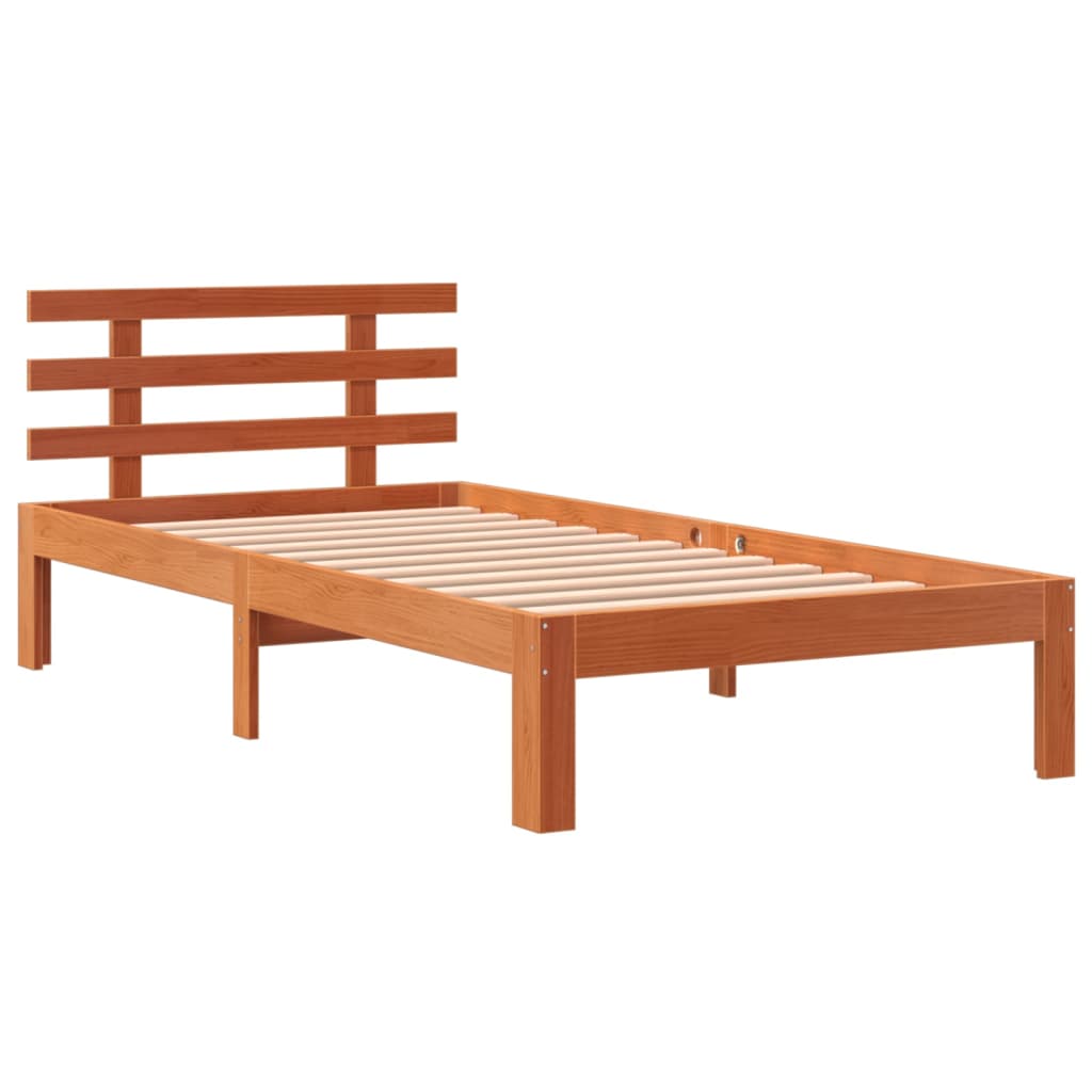 Cadru de pat cu tăblie, maro ceruit, 75x190 cm, lemn masiv pin - Lando