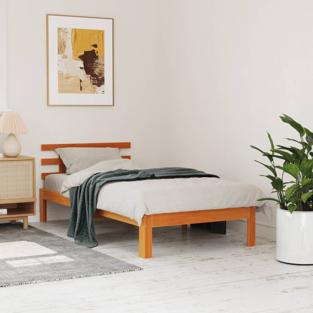 Cadru de pat cu tăblie, maro ceruit, 90x190 cm, lemn masiv pin - Lando