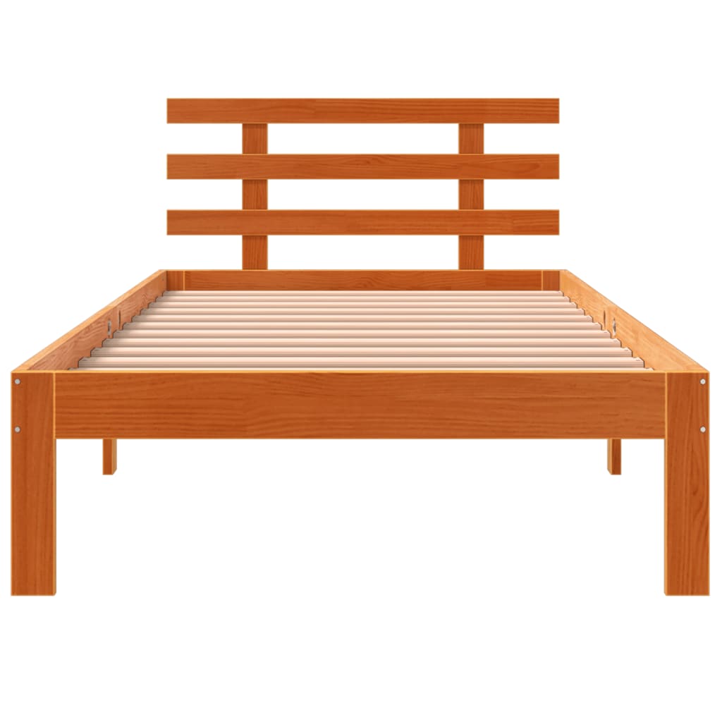 Cadru de pat cu tăblie, maro ceruit, 90x190 cm, lemn masiv pin - Lando