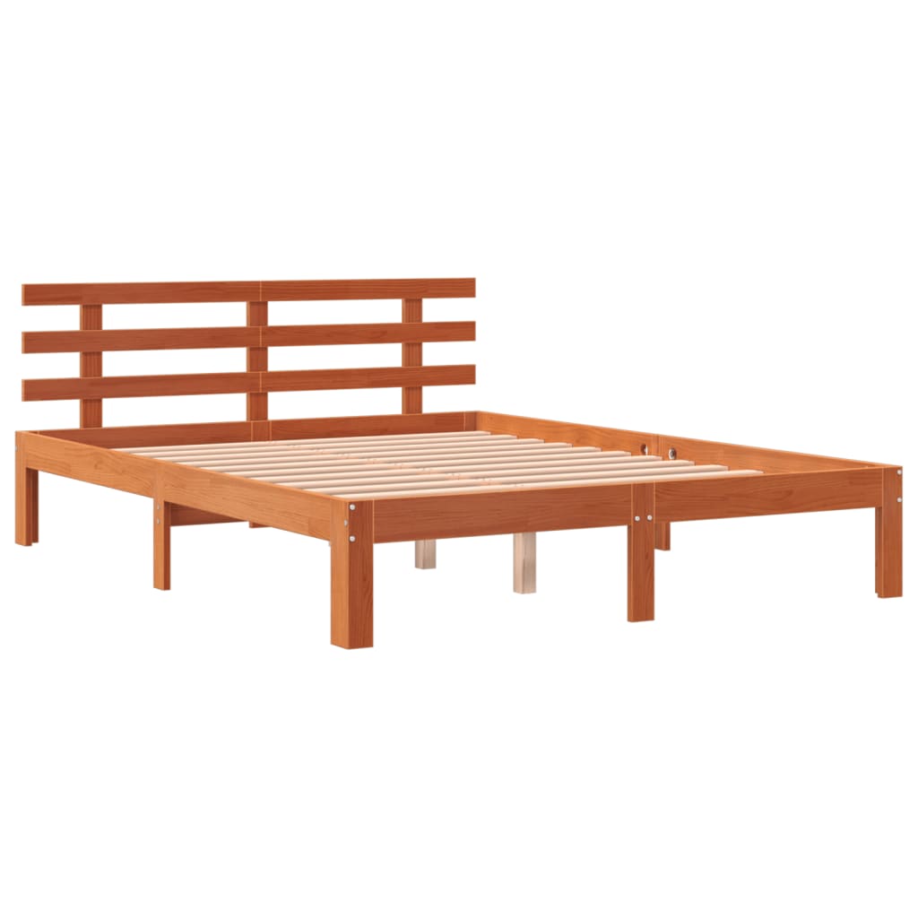Cadru de pat cu tăblie, maro ceruit, 120x190 cm, lemn masiv pin - Lando