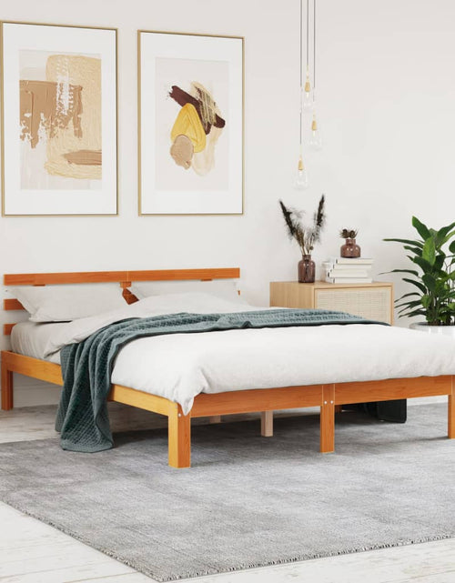 Încărcați imaginea în vizualizatorul Galerie, Cadru de pat cu tăblie, maro ceruit, 140x190 cm, lemn masiv pin - Lando
