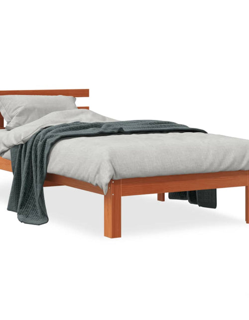 Încărcați imaginea în vizualizatorul Galerie, Cadru de pat cu tăblie, maro ceruit, 90x200 cm, lemn masiv pin - Lando
