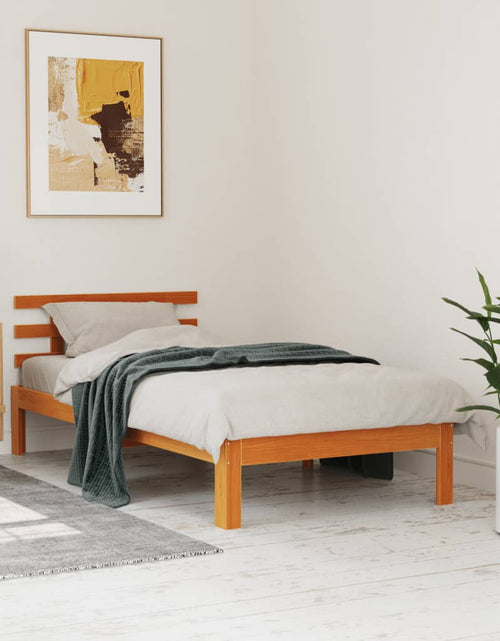 Încărcați imaginea în vizualizatorul Galerie, Cadru de pat cu tăblie, maro ceruit, 100x200 cm, lemn masiv pin - Lando

