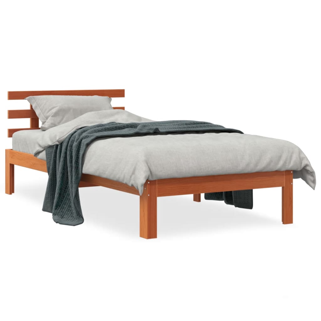 Cadru de pat cu tăblie, maro ceruit, 100x200 cm, lemn masiv pin - Lando
