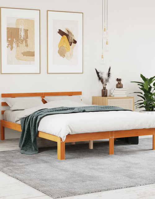 Încărcați imaginea în vizualizatorul Galerie, Cadru de pat cu tăblie, maro ceruit, 120x200 cm, lemn masiv pin - Lando

