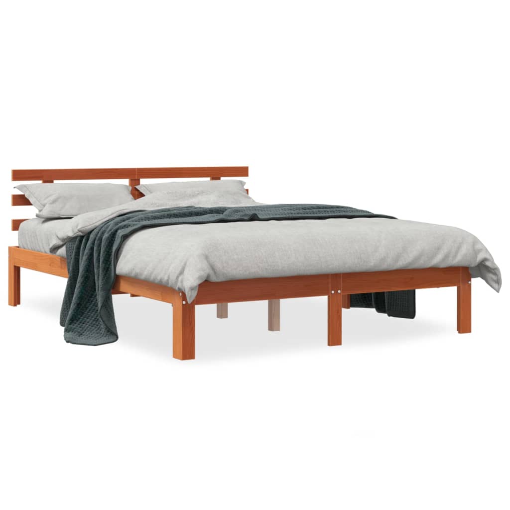 Cadru de pat cu tăblie, maro ceruit, 120x200 cm, lemn masiv pin - Lando