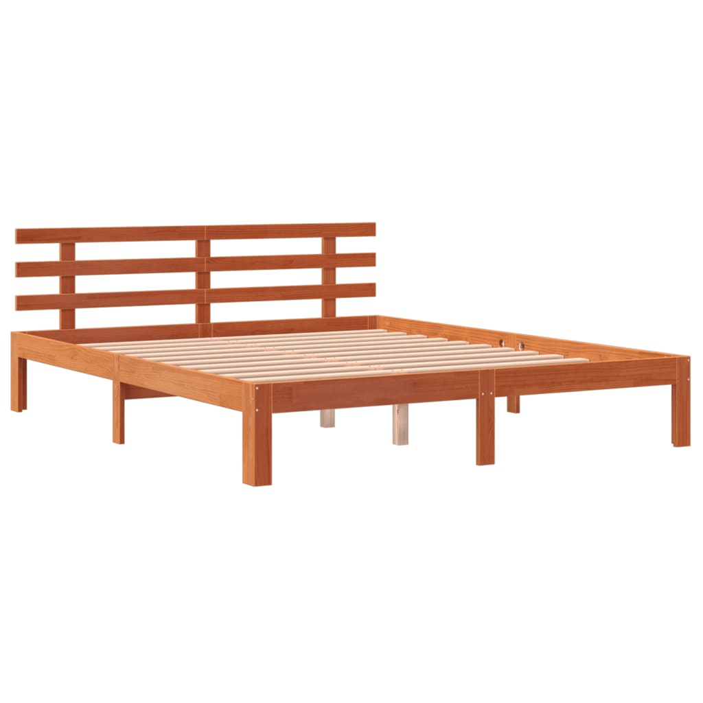 Cadru de pat cu tăblie, maro ceruit, 150x200 cm, lemn masiv pin - Lando