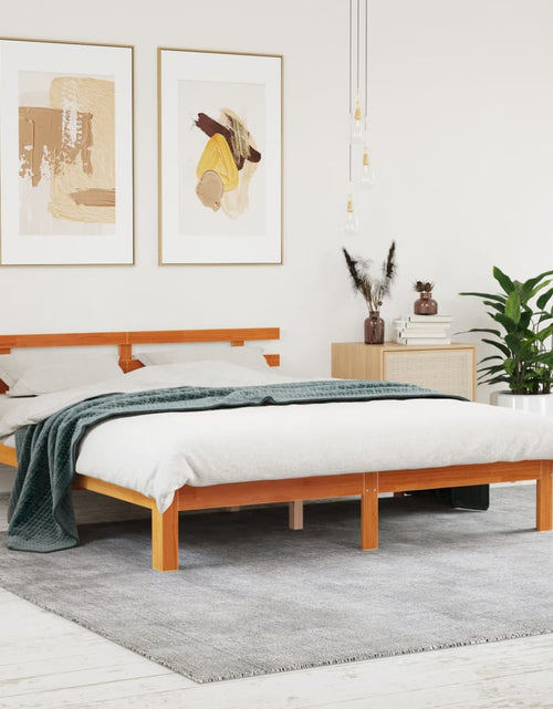 Încărcați imaginea în vizualizatorul Galerie, Cadru de pat cu tăblie, maro ceruit, 160x200 cm, lemn masiv pin - Lando
