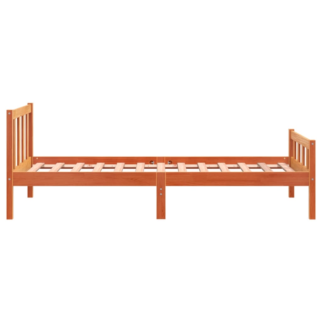 Cadru de pat cu tăblie, maro ceruit, 75x190 cm, lemn masiv pin - Lando