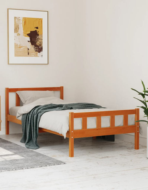 Încărcați imaginea în vizualizatorul Galerie, Cadru de pat cu tăblie, maro ceruit, 90x190 cm, lemn masiv pin - Lando
