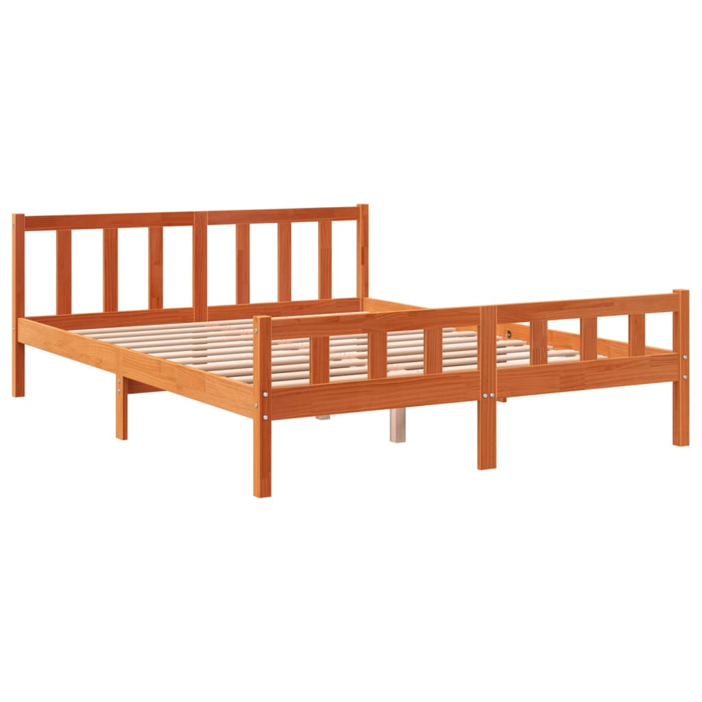 Cadru de pat cu tăblie, maro ceruit, 150x200 cm, lemn masiv pin - Lando