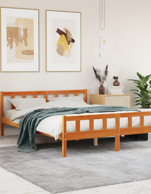 Încărcați imaginea în vizualizatorul Galerie, Cadru de pat cu tăblie, maro ceruit, 150x200 cm, lemn masiv pin - Lando
