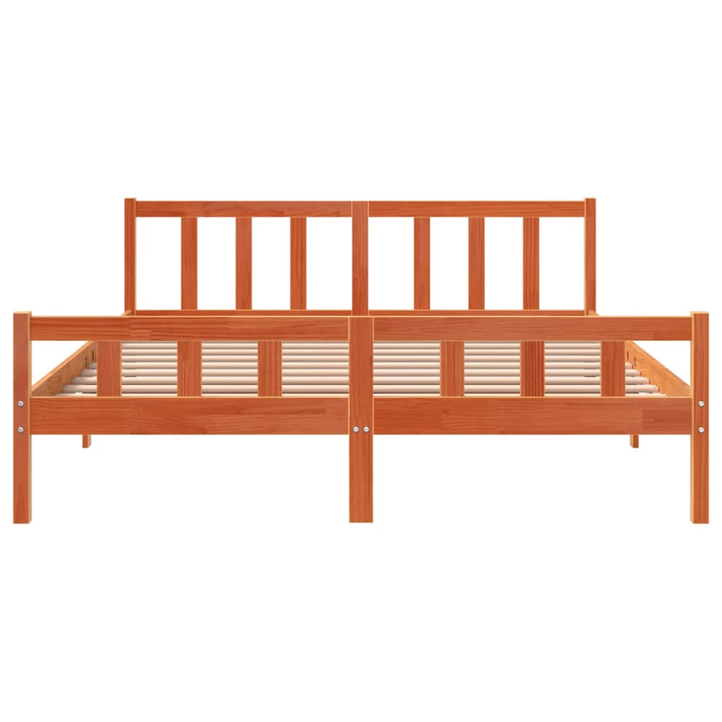 Cadru de pat cu tăblie, maro ceruit, 160x200 cm, lemn masiv pin - Lando